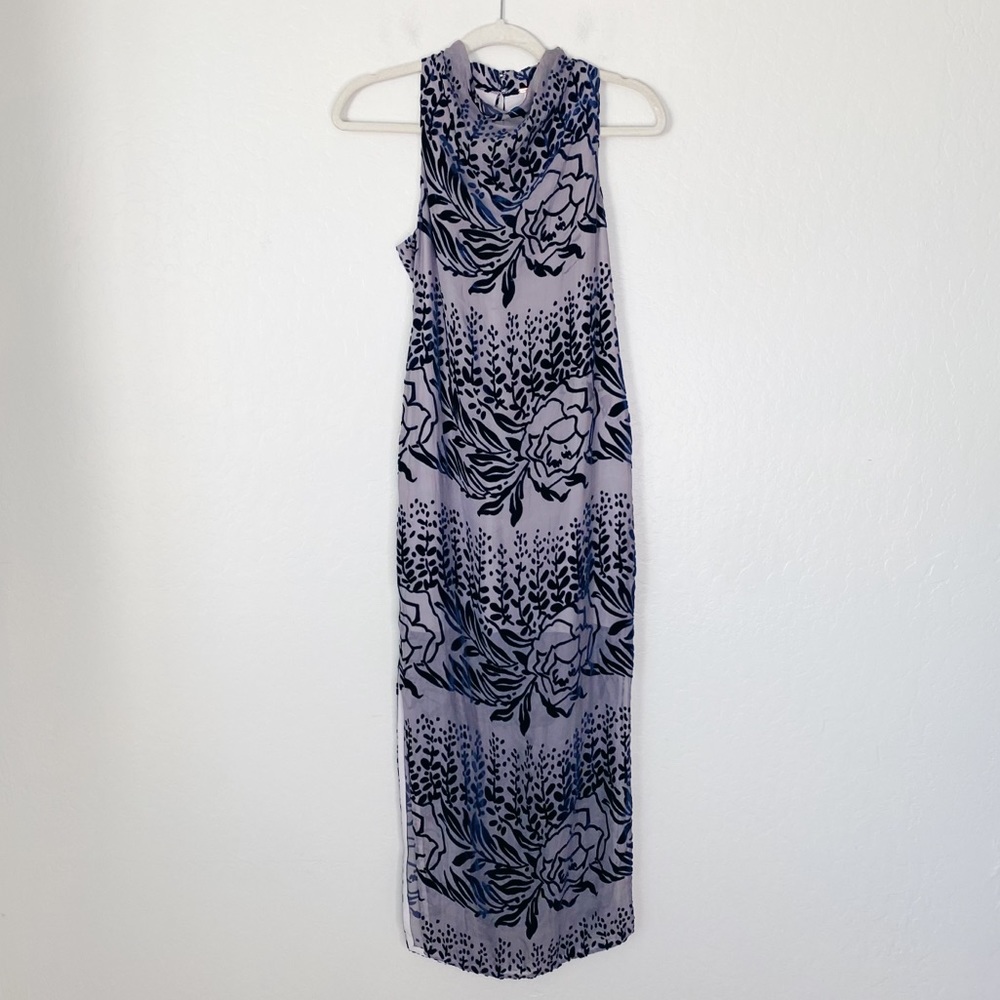 Free People Purple Velvet Floral High Neck Sleeveless Dress - Picture 4 of 8